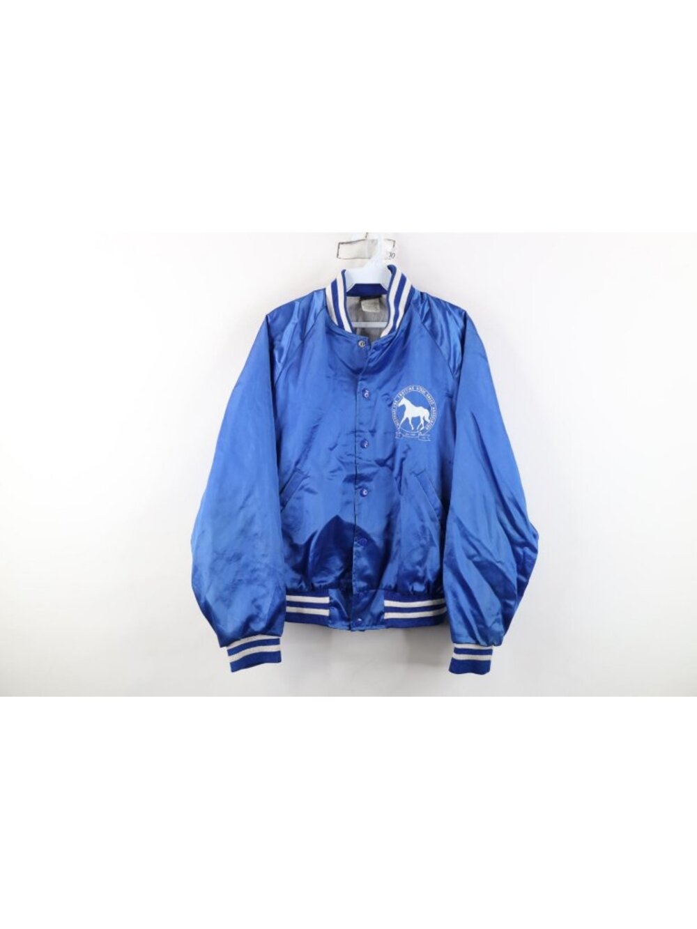 Vtg 90s Mens M Missouri Fox Trotting Horse Breed Association Satin Jacket USA